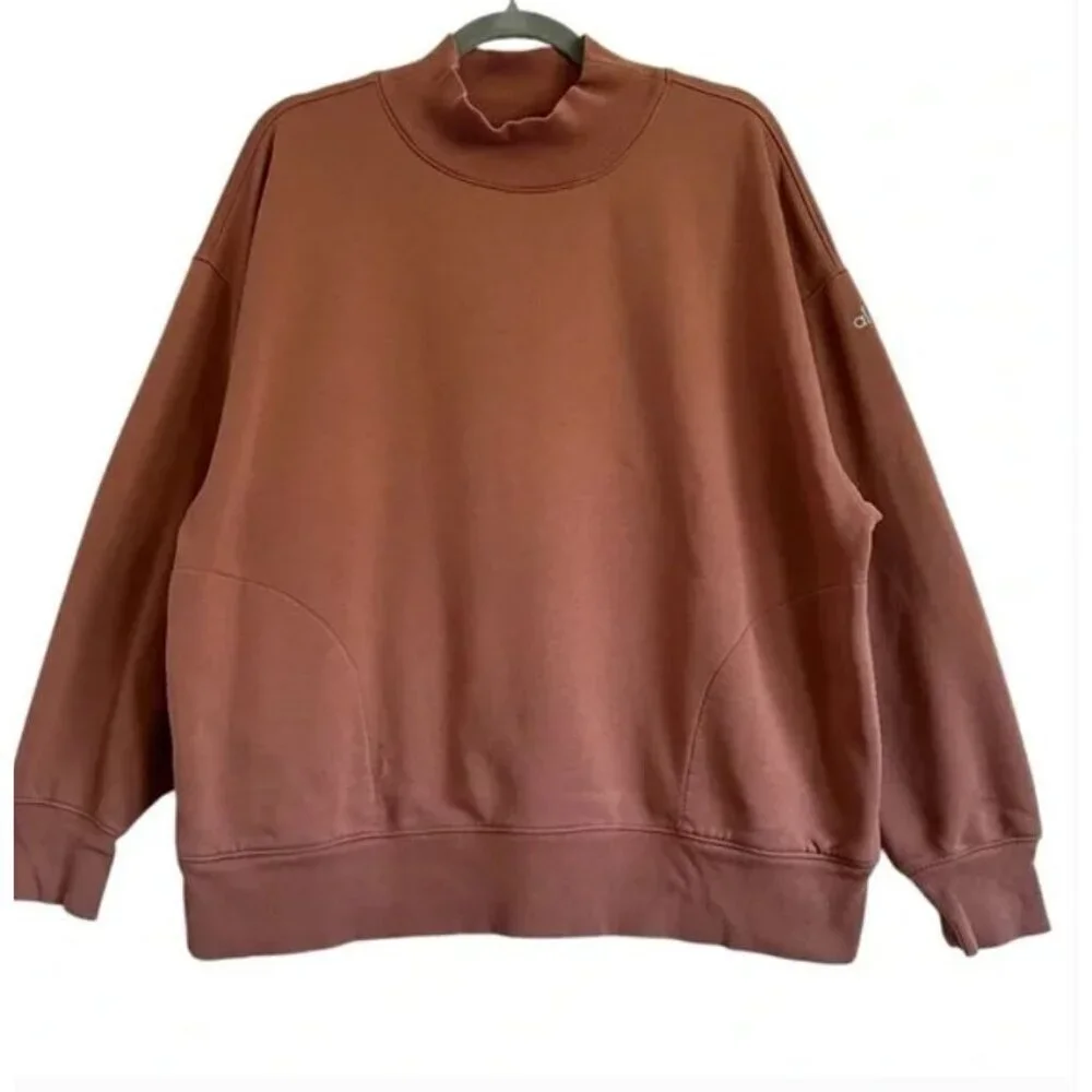 alo Refresh Mock Neck Sweatshirt w Pockets in Chestnut Brown NWT XS